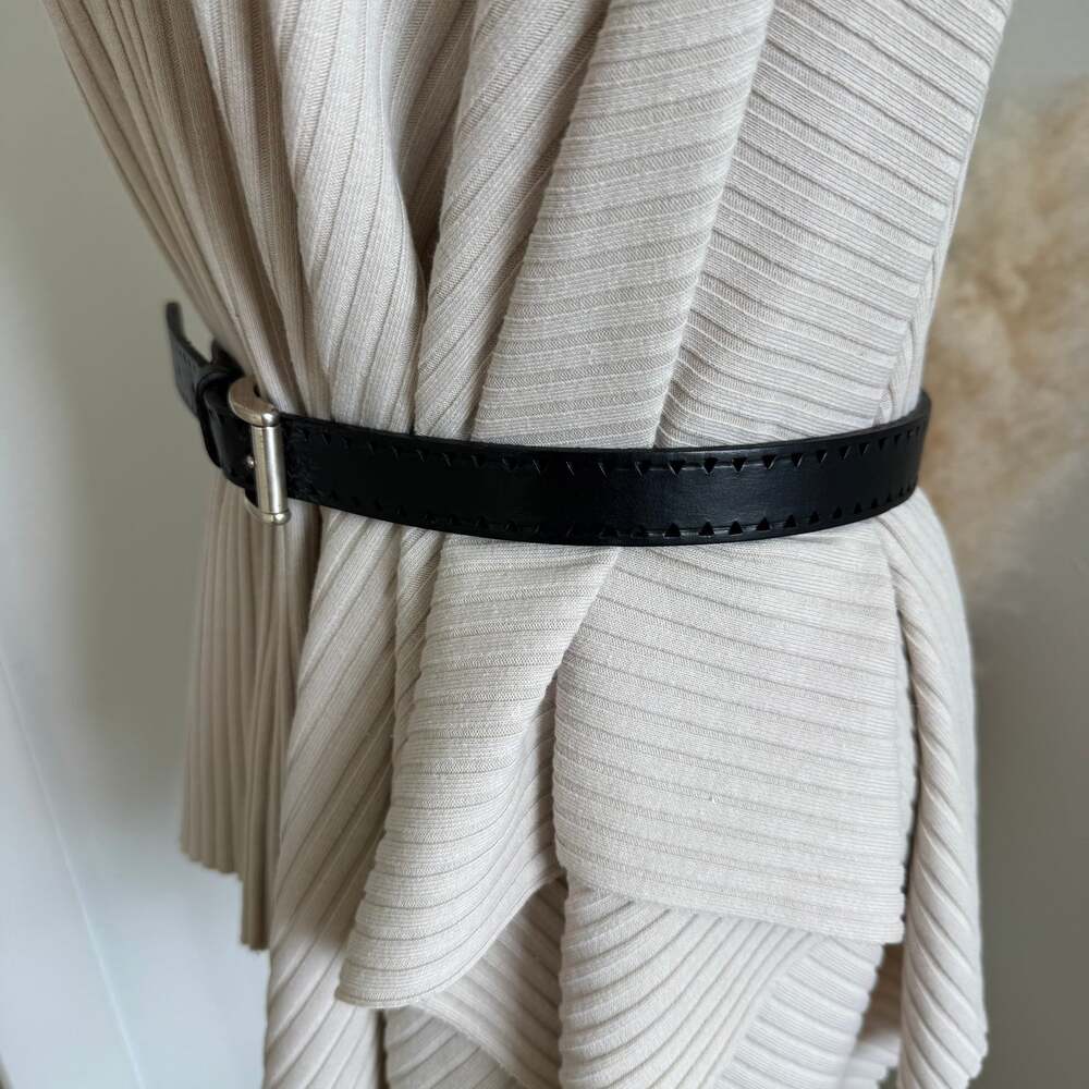 Lauren Ralph Lauren Vintage Black Leather Cut Out Geometric Belt Silver Buckle - Picture 3 of 13
